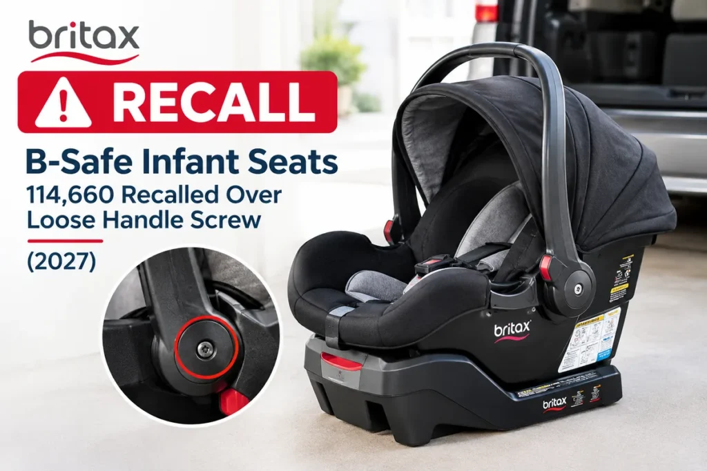 Britax B-Safe Recall: 114,660 Infant Seats Recalled Over Loose Handle Screw (2027) Britax B-Safe Recall