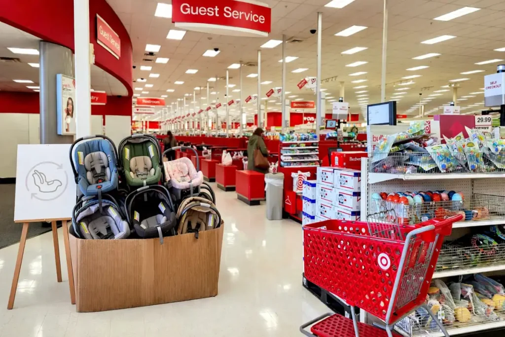 Target Car Seat Trade-In Event 2026: Dates, Rules and How the 20% Bonus Works Traded-in car seats in the Target trade-in event drop-off box near Guest Services